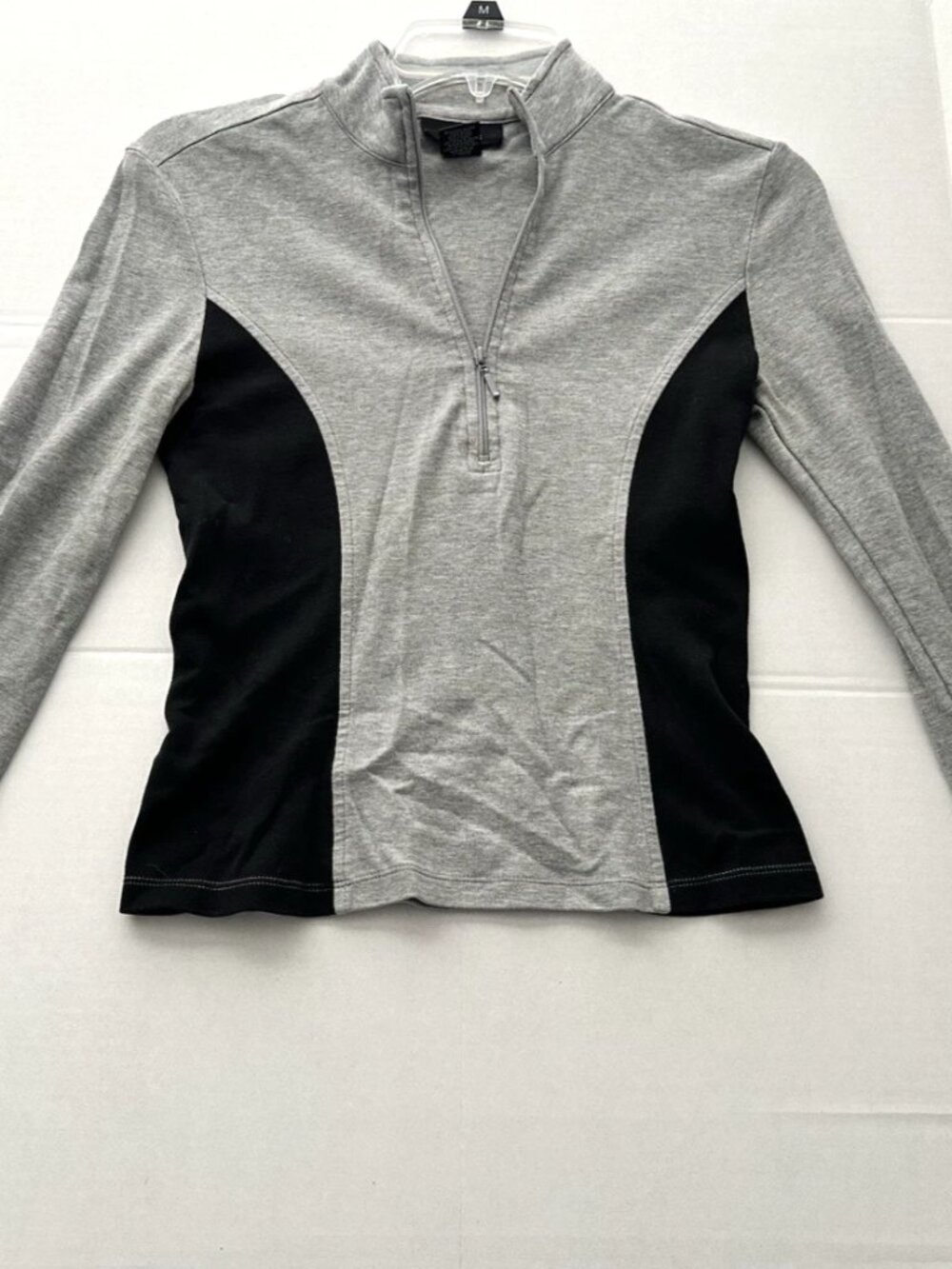 Vintage Express Women's Stretch Pullover w/zipper-Long Sleeve-Size S-Blk/Gray